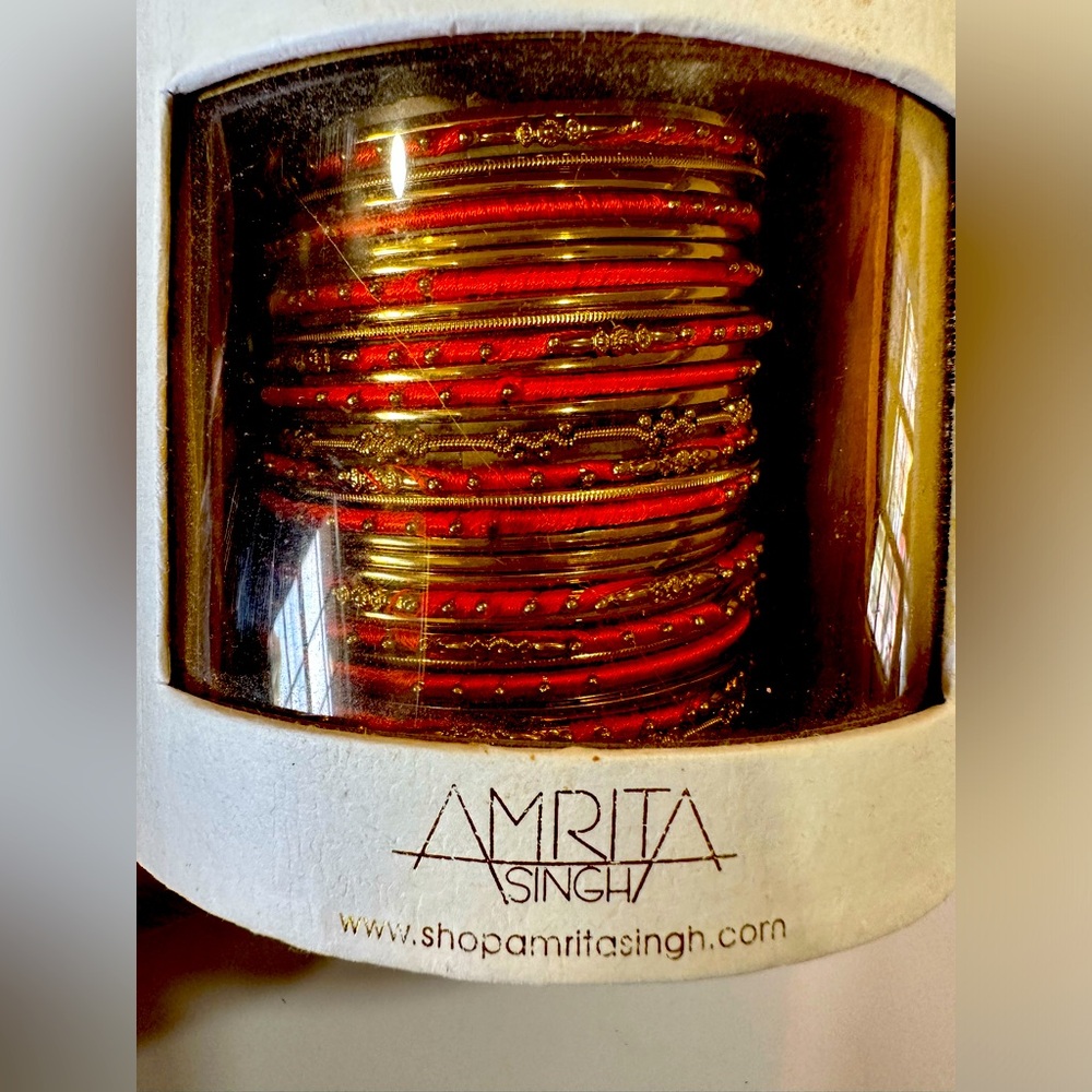 Amrita Singh 33 Bangle Bracelet set in Gold and Orange NEW in box